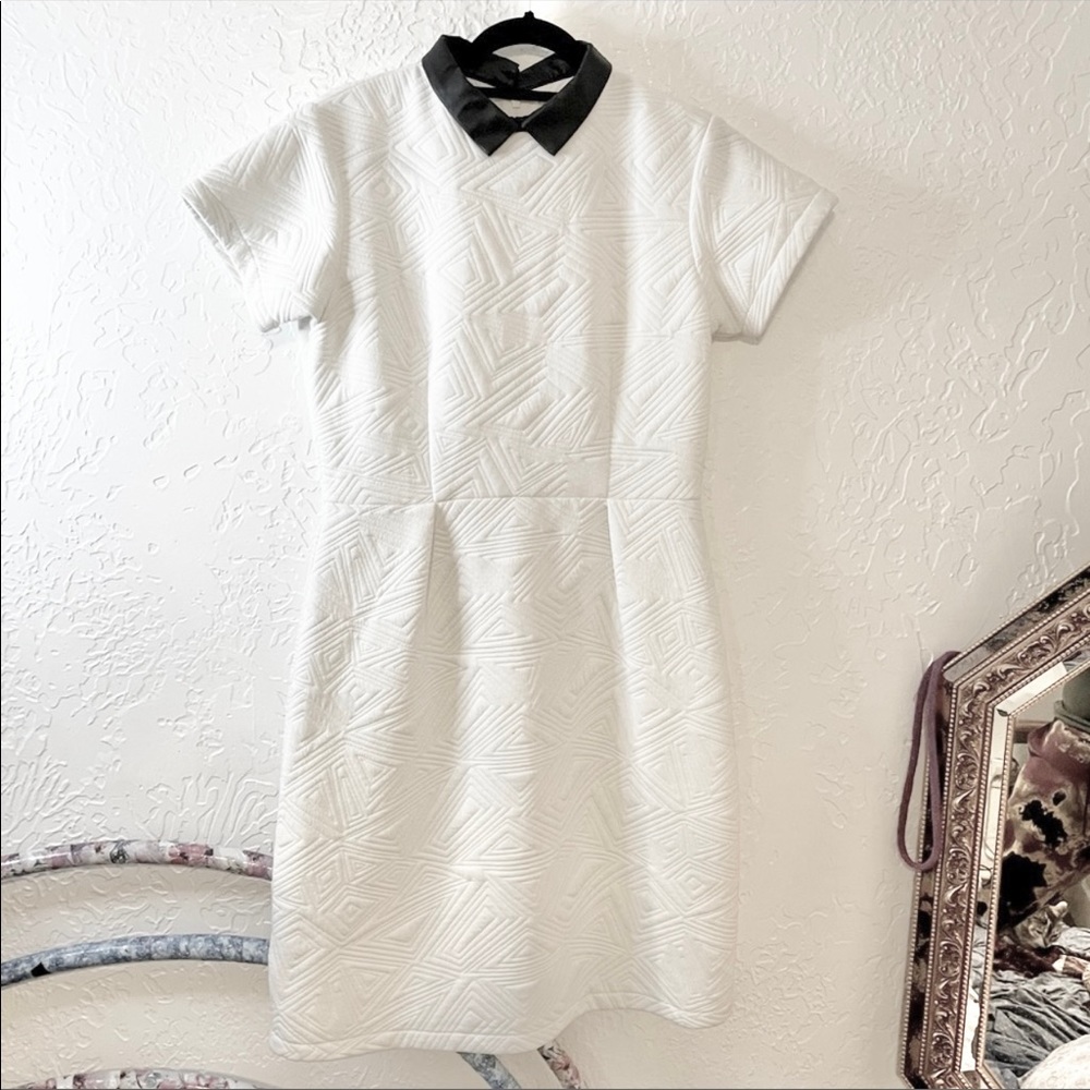 Kingdom & State white quilted dress with black faux leather collar